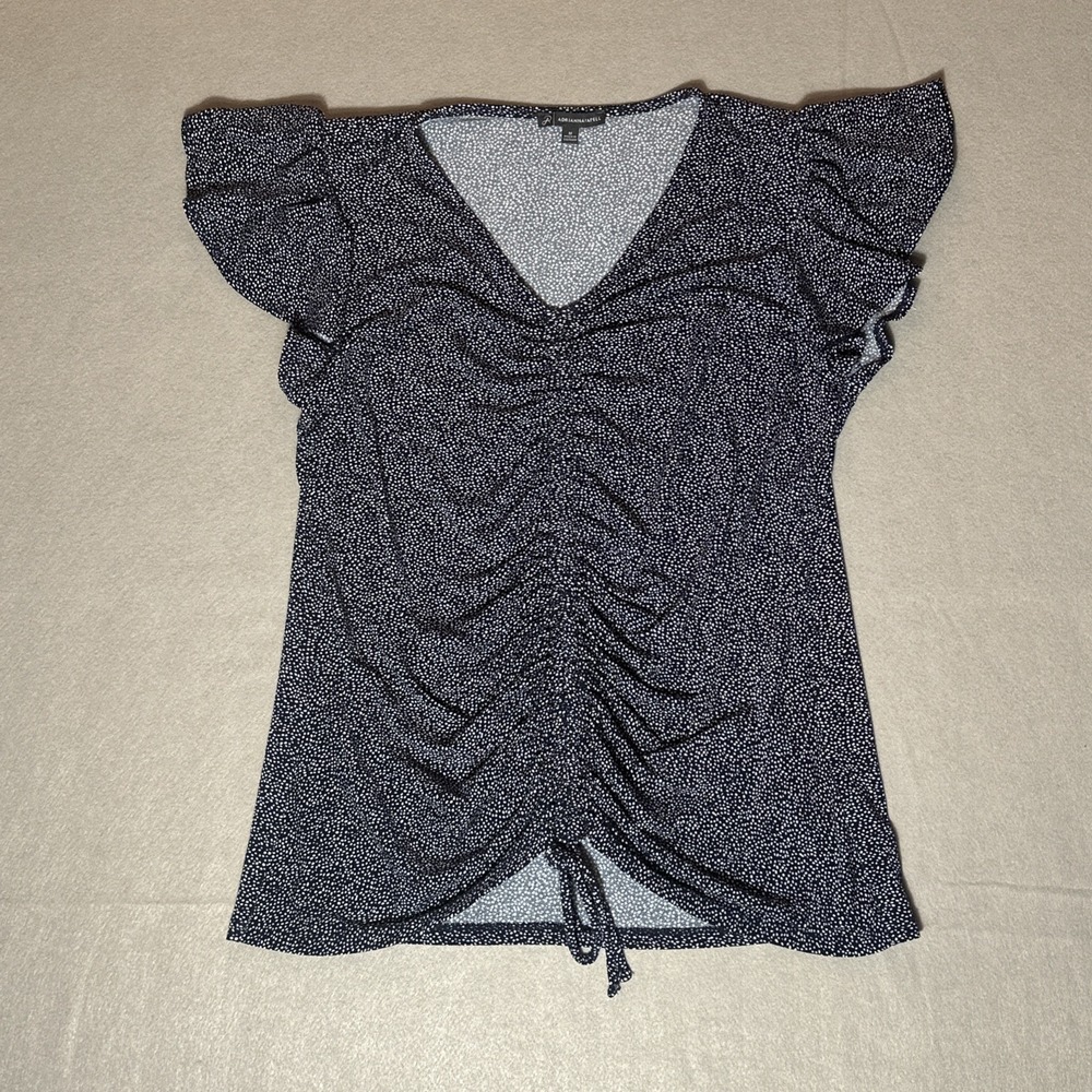 Adrianna Papell Women's Short Flowy Sleeve Ruched Front V Neck Blouse